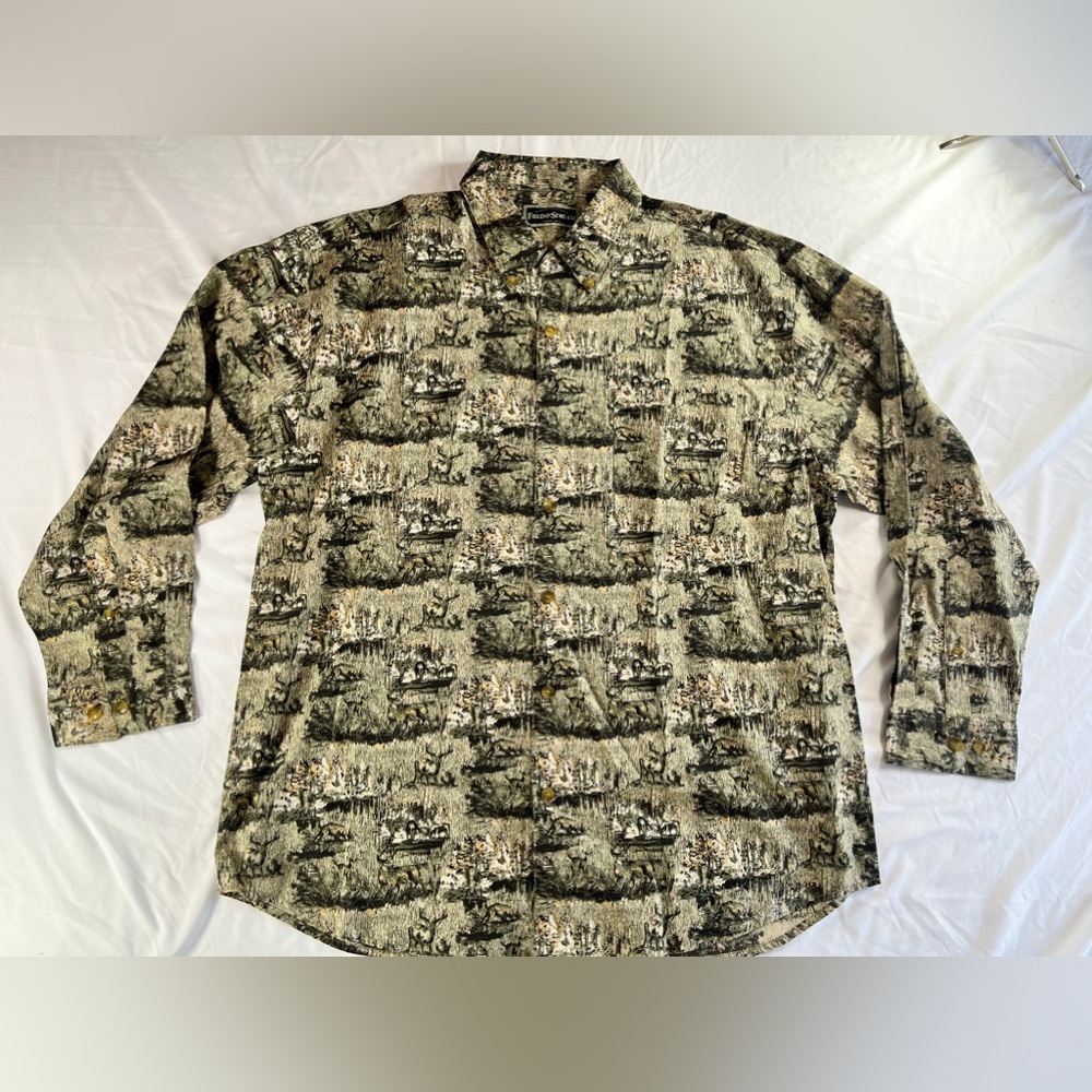 Men's Field & Stream Green Animal Graphic Buttton Down Collared Shirt Size XL